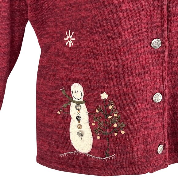 Woolrich Women XL Red Snowman Embroidered Button Cardigan Christmas Tree Sweater - Picture 7 of 16
